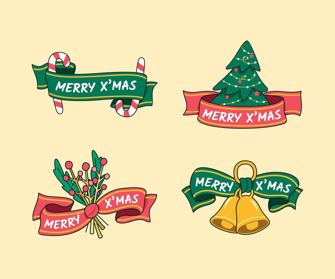 Set of Hand Drawn Christmas Badges. vector