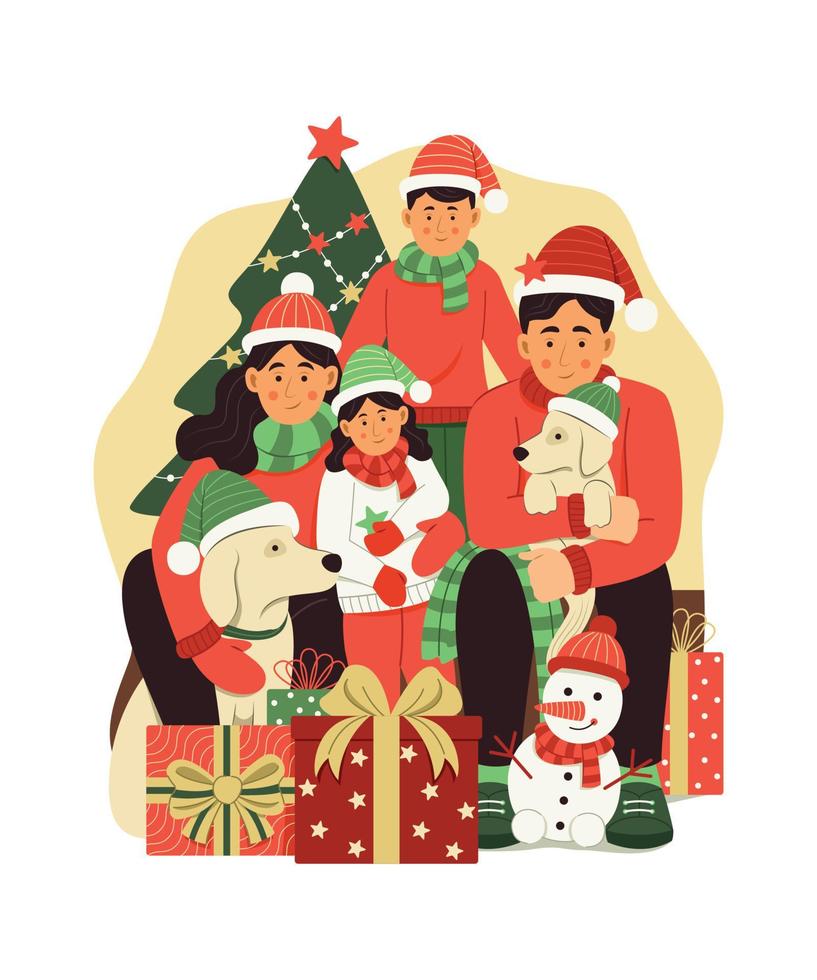 Family Members Celebrate the Christmas. vector