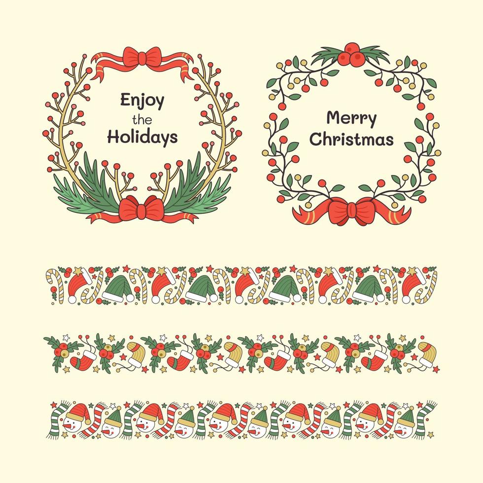 Set of Hand Drawn Christmas Frames and Borders. vector