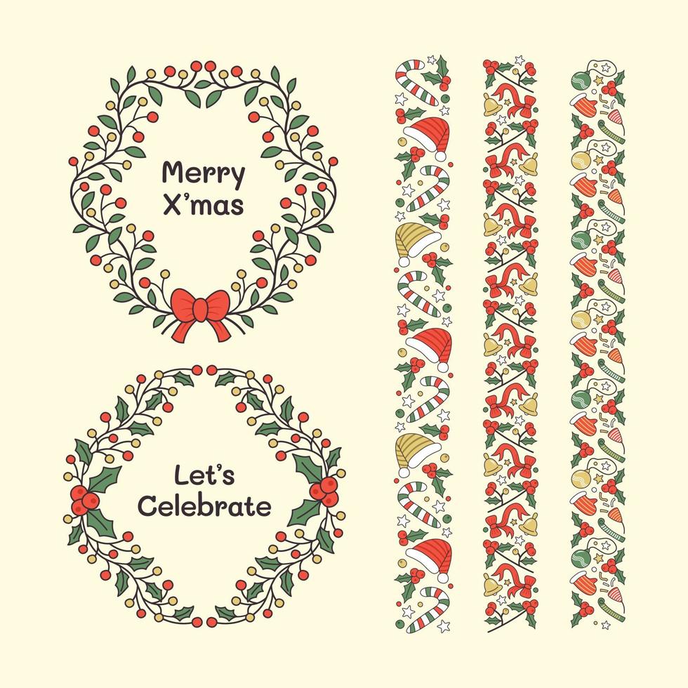 Set of Hand Drawn Christmas Frames and Borders. vector