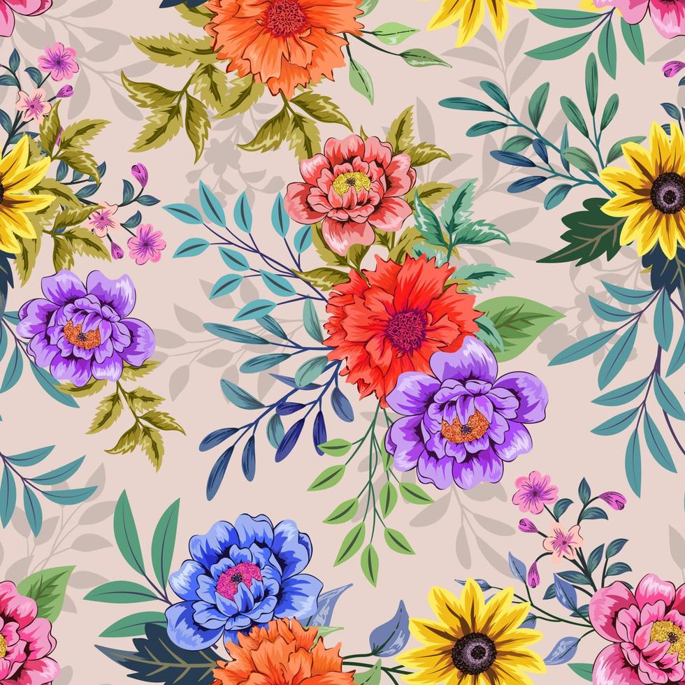 Elegant colorful seamless pattern with botanical floral design illustration vector