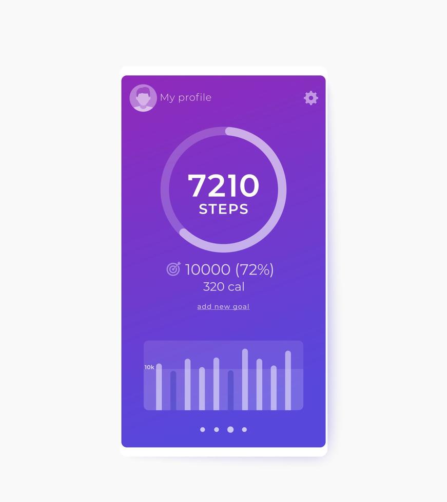 Fitness app, activity tracker and step counter ui, mobile interface design vector