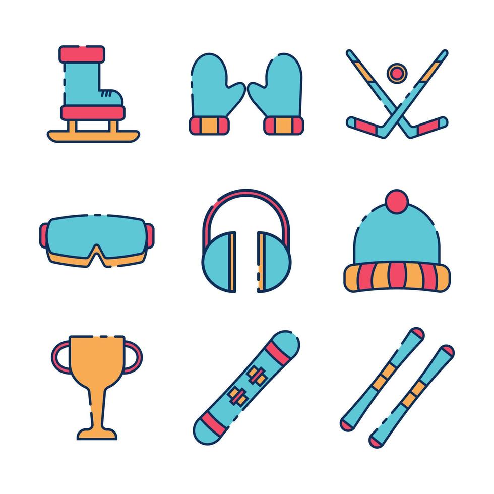 conjunto de iconos de equipo de deportes de invierno vector