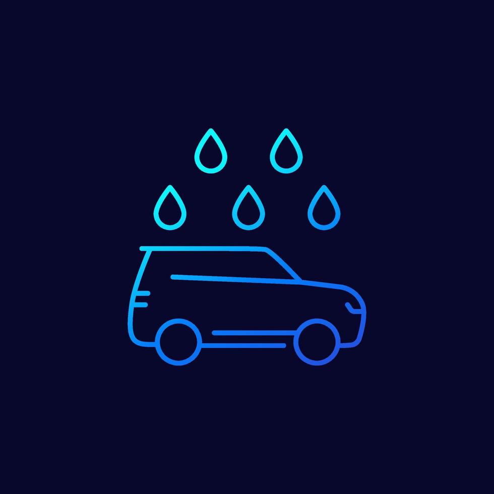 icono de línea de lavado de coches en la oscuridad vector