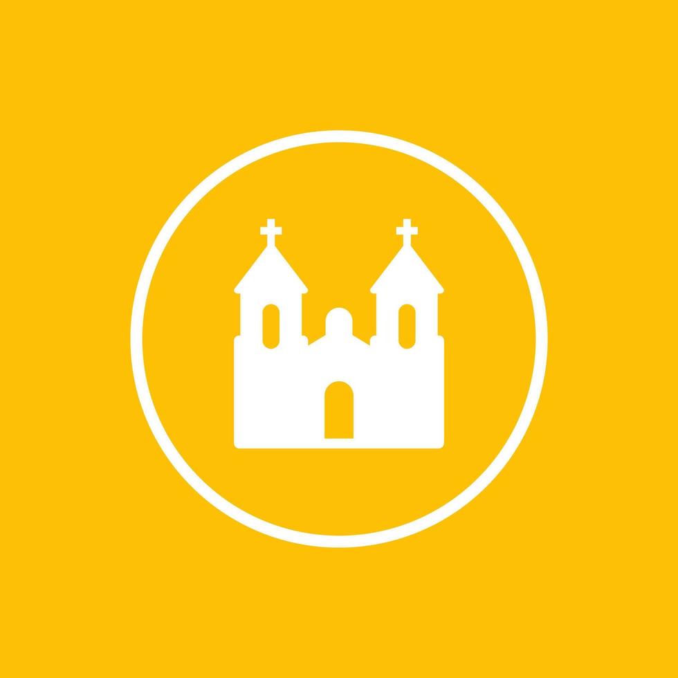 icono de la iglesia en círculo, signo del templo católico vector