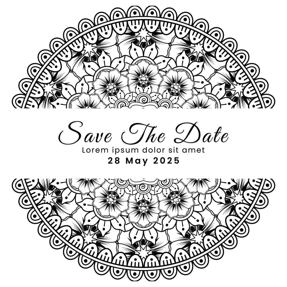 Save the date with mehndi flower. decoration in ethnic oriental, doodle ornament. vector