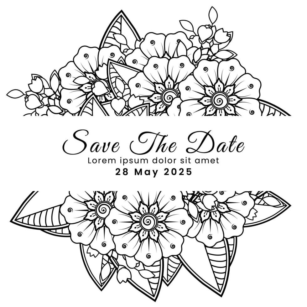 Save the date with mehndi flower. decoration in ethnic oriental, doodle ornament. vector