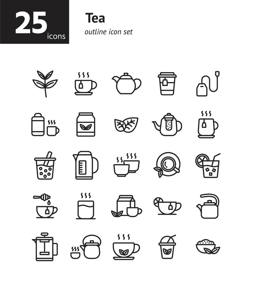 conjunto de iconos de contorno de té. vector