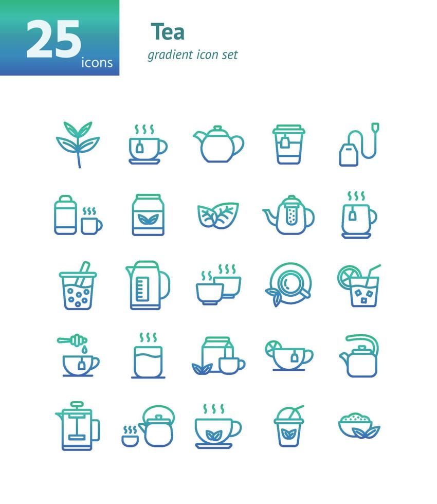 Tea gradient icon set. vector