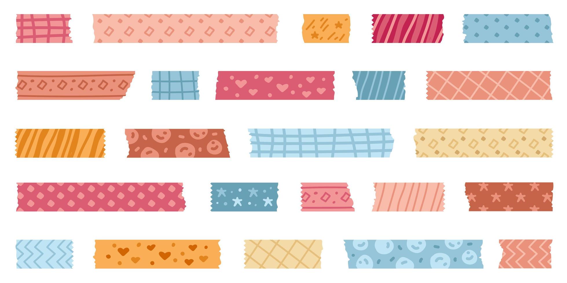 conjunto de tiras de cinta washi estampadas de colores. Linda cinta  adhesiva decorativa aislada sobre fondo blanco. ilustración vectorial  5318001 Vector en Vecteezy