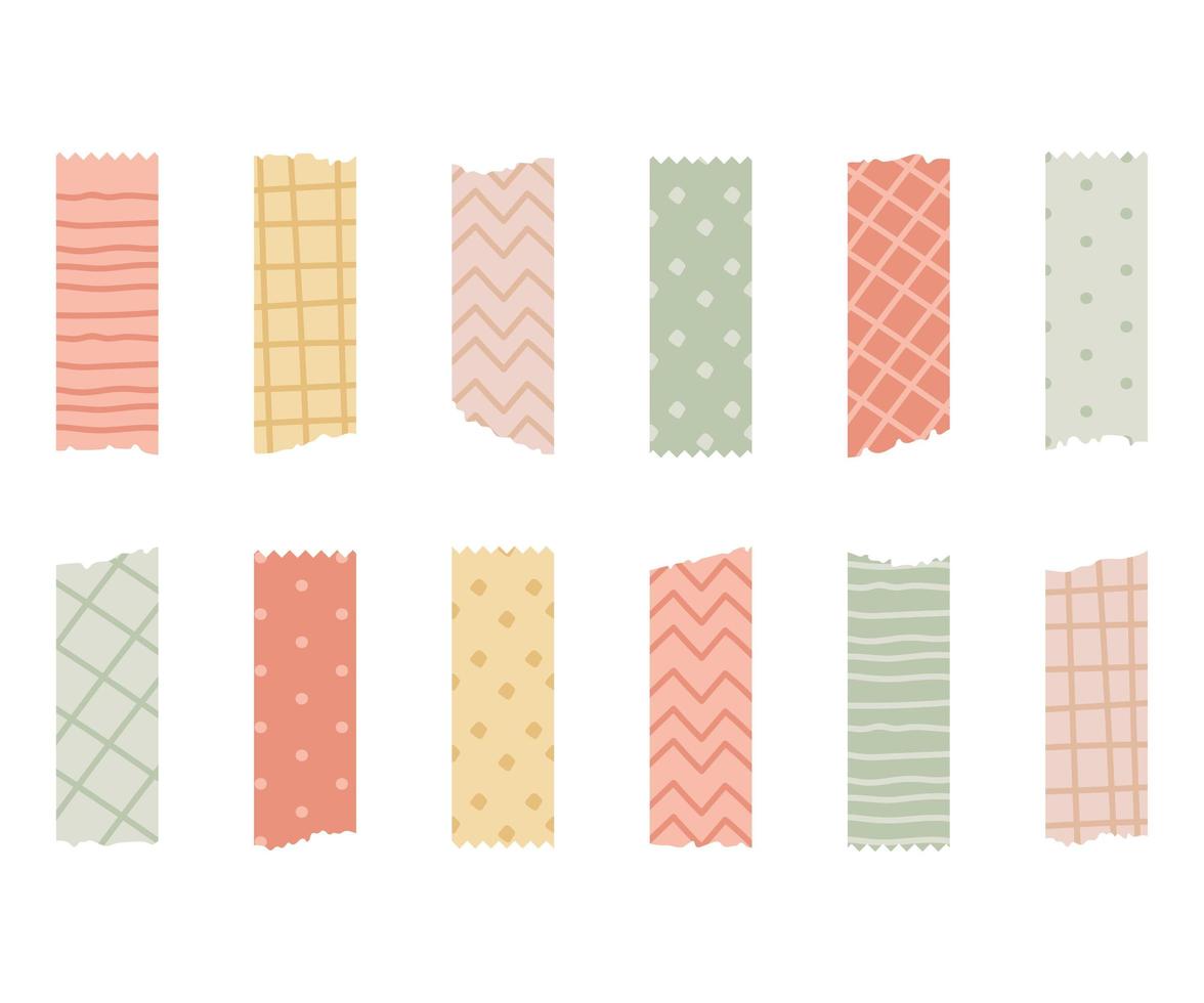 Set of colorful patterned washi tape strips and pieces of duct paper vector