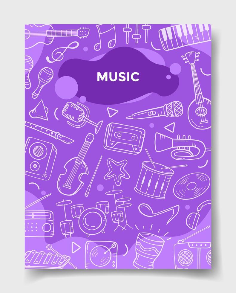 concepto de la industria de la música con estilo doodle para plantillas de pancartas, folletos, libros y portadas de revistas vector