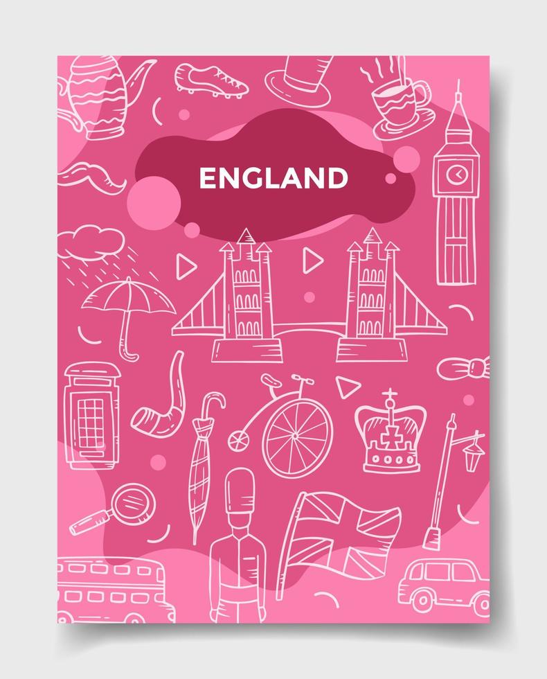 concepto de Inglaterra con estilo doodle para plantilla de pancartas, folletos, libros y portada de revista vector