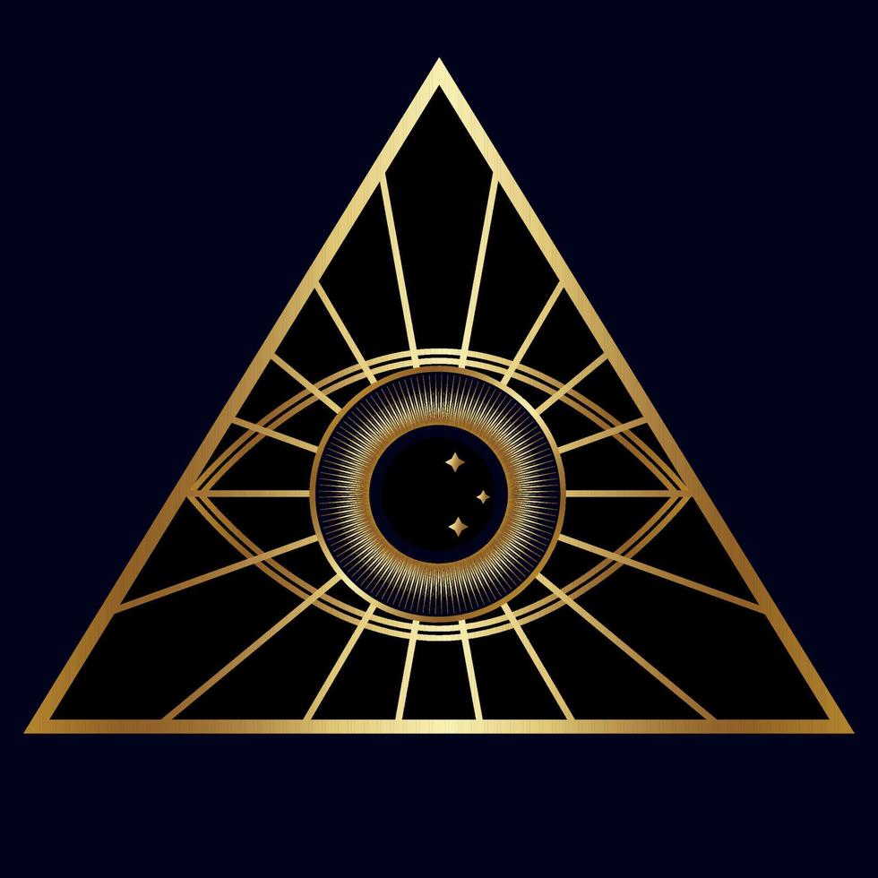 All-seeing eye. Symbol of religion, spirituality, occultism. Vector illustration isolated on a dark background.