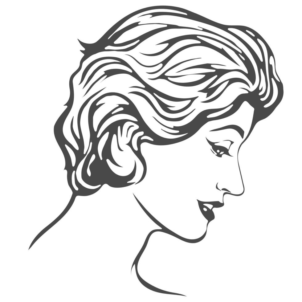cabeza de mujer con pelo corto de perfil. estilo retro. 4395253 Vector en  Vecteezy