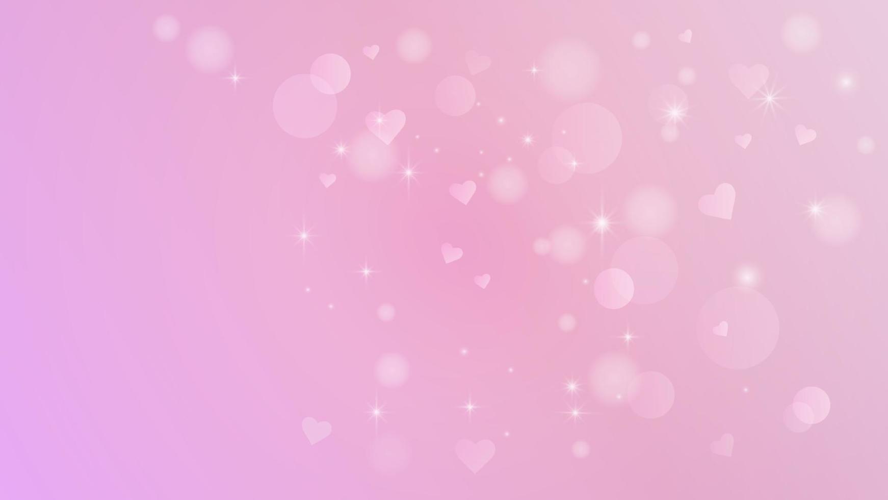 Delicate pink background with bokeh effect, hearts and stars. Design element. vector