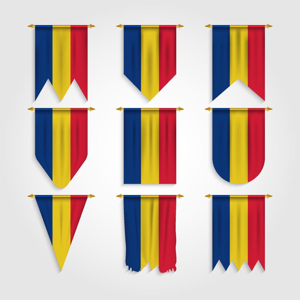 Romania flag in different shapes, Flag of Romania in various shapes vector