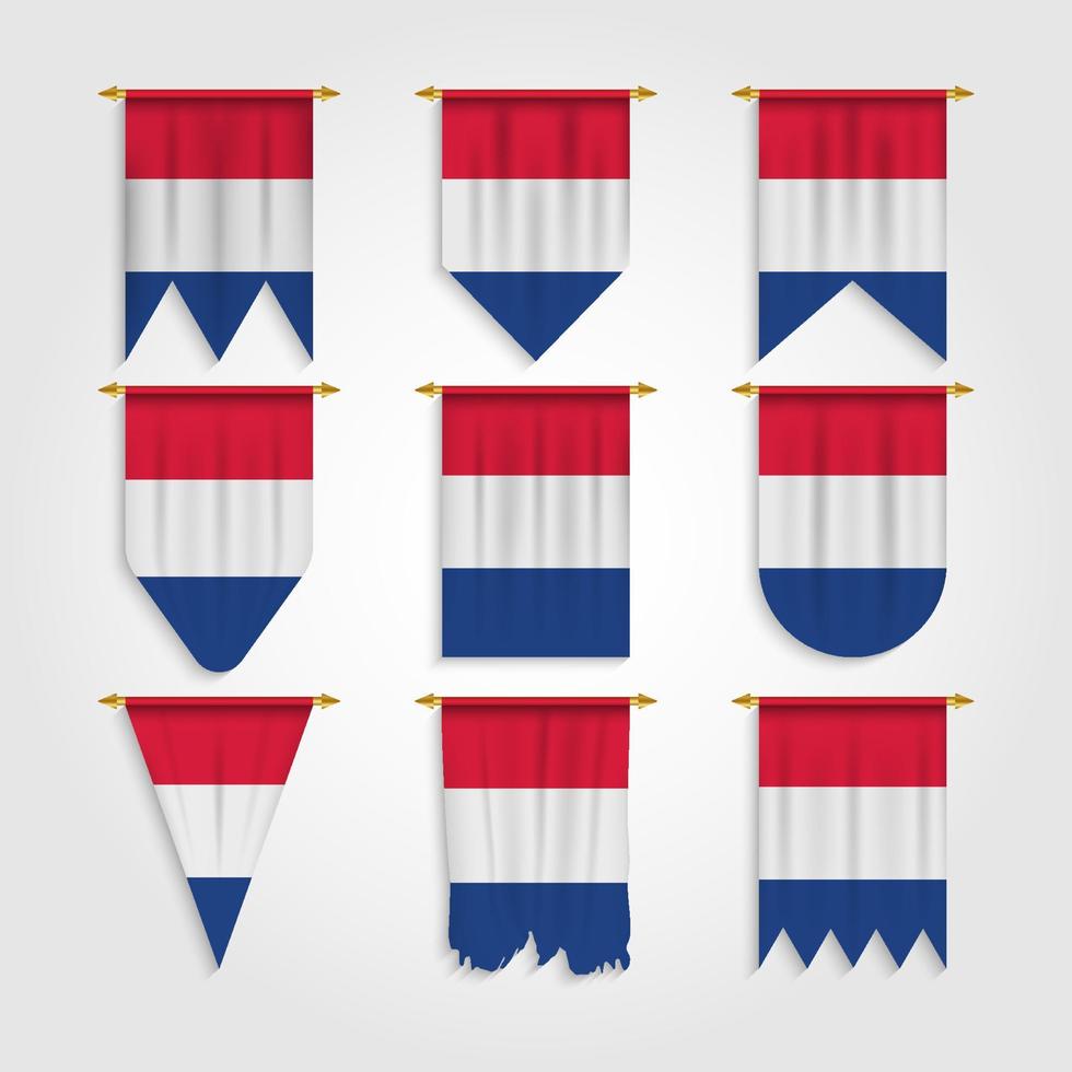 Netherlands flag in different shapes, Flag of Netherlands in various shapes vector