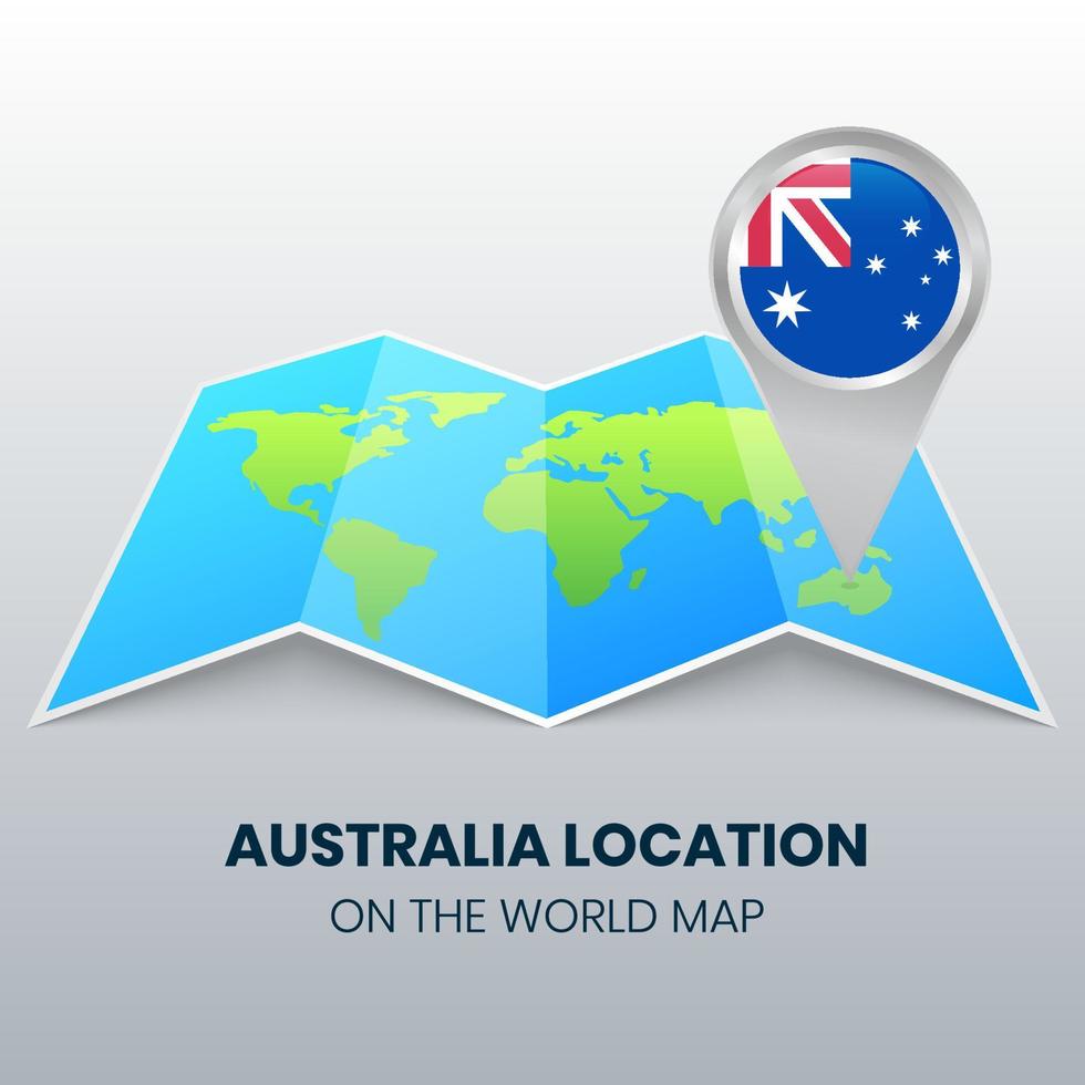 Location icon of Australia on the world map, Round pin icon of Australia vector