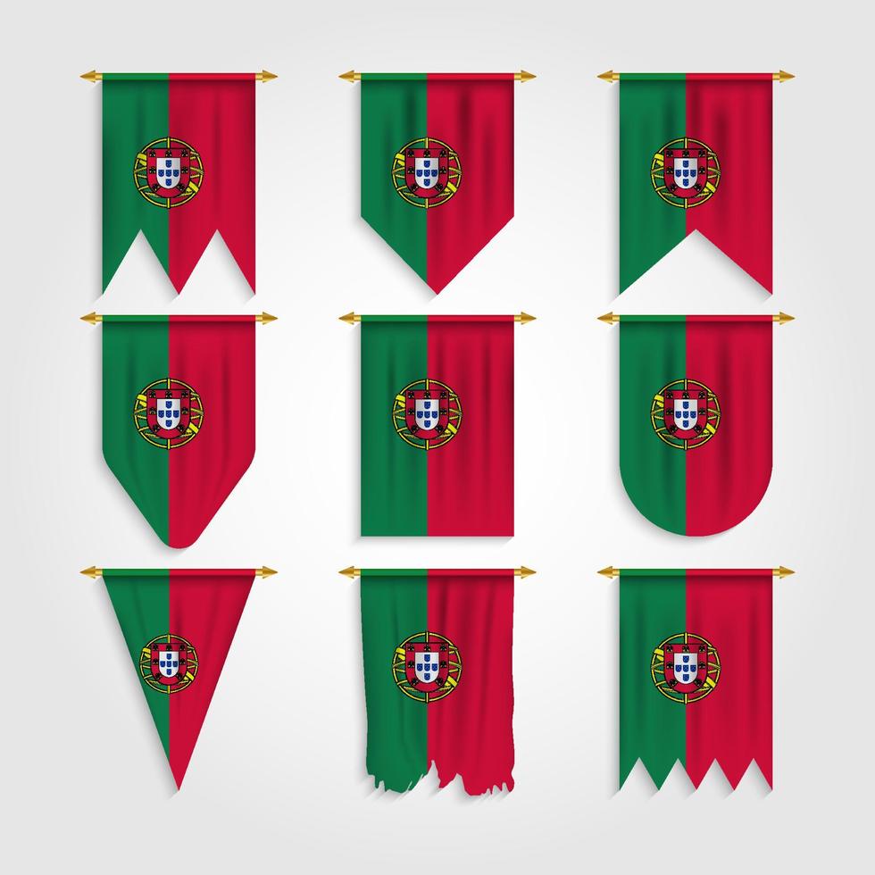 bandera de portugal en diferentes formas, bandera de portugal en varias formas vector