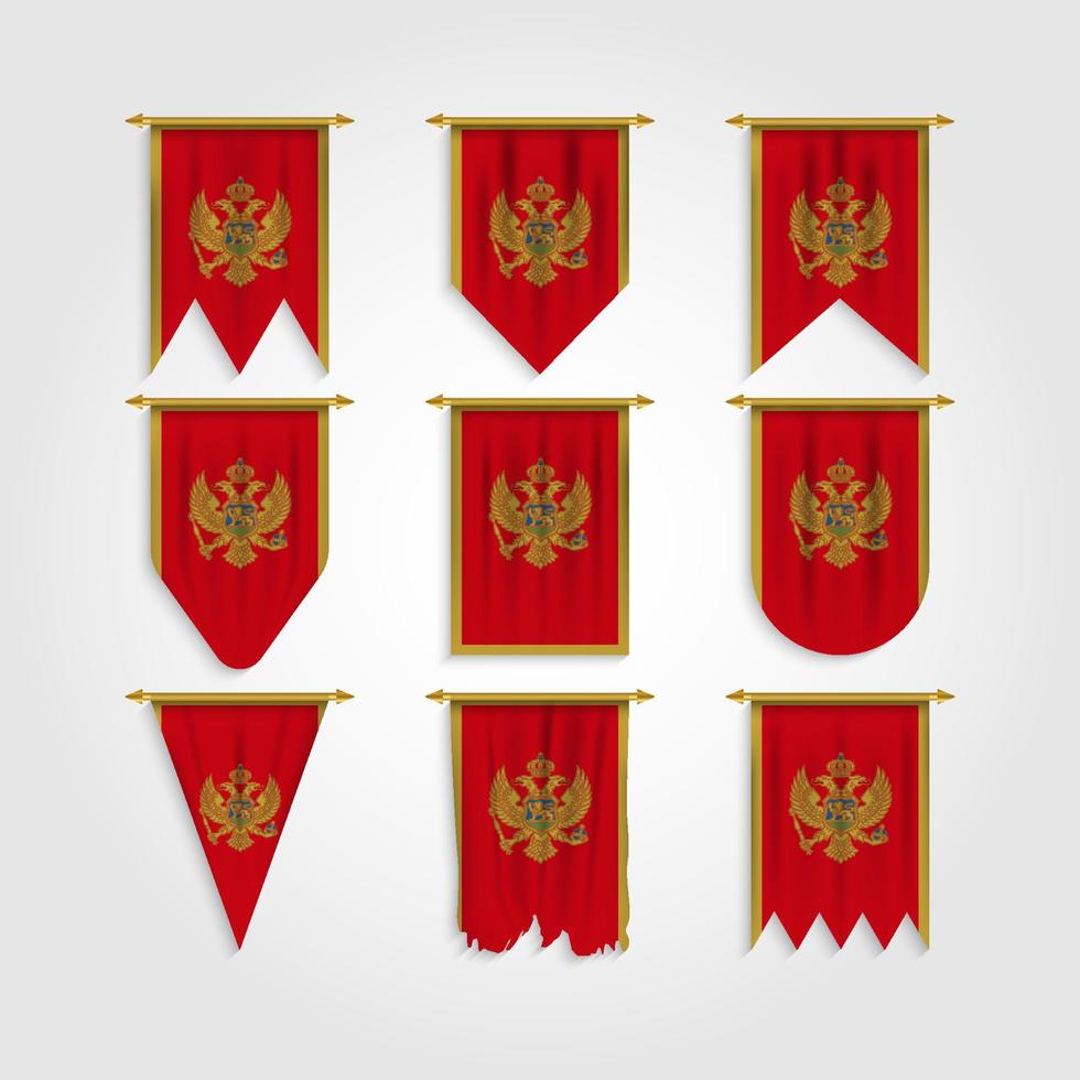 Montenegro flag in different shapes, Flag of Montenegro in various shapes vector