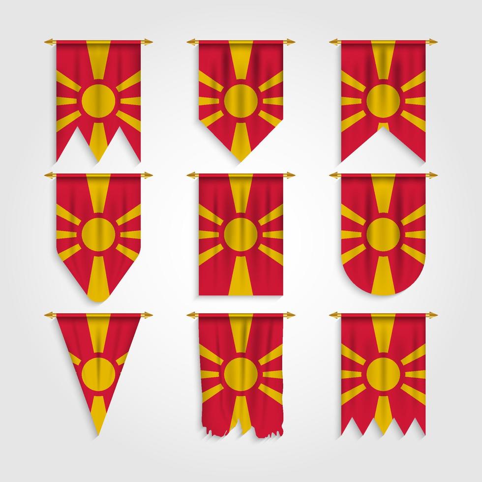 North Macedonia flag in different shapes, Flag of North Macedonia in various shapes vector