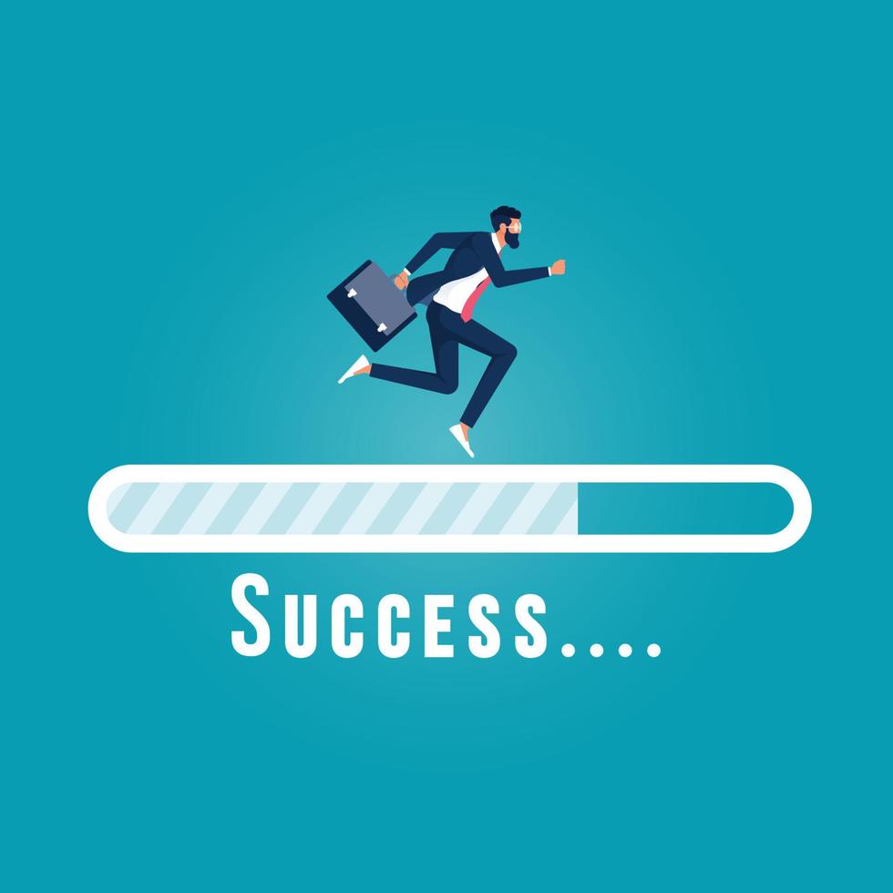 Business success vector concept, businessman and progress loading bar