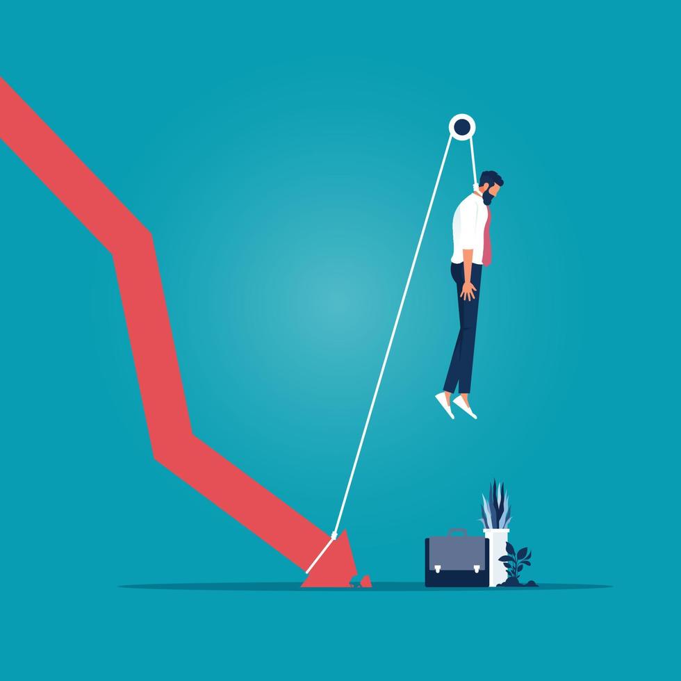 Businessman hang himself on a Financial graph down, Business Crisis concept vector