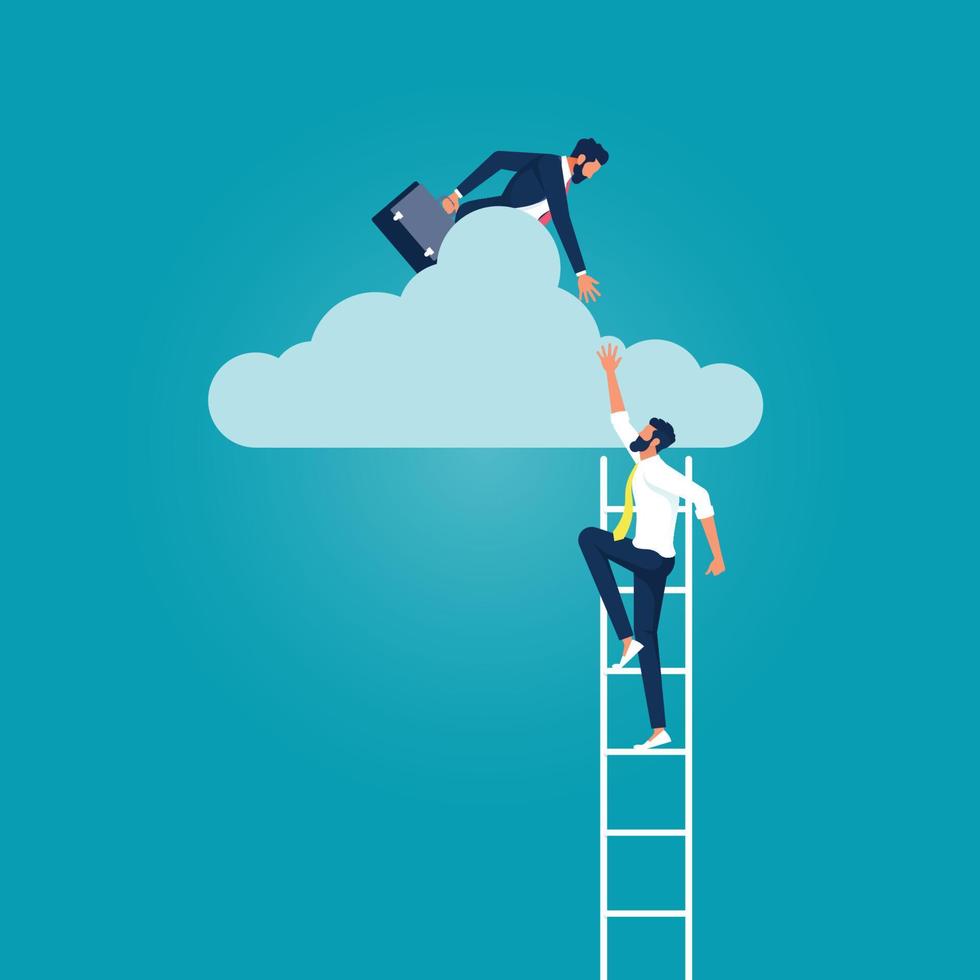 Business teamwork and partnership vector concept, Businessman help to pull another from bottom of cloud