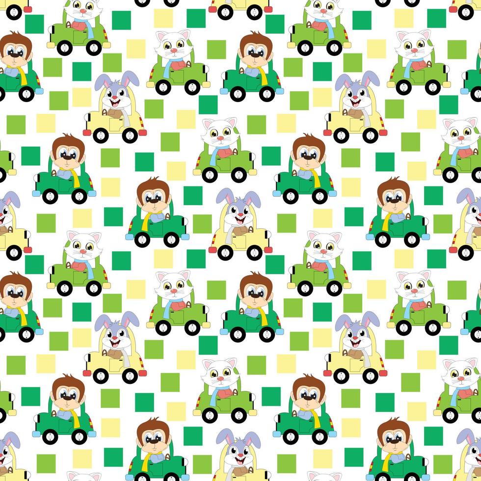 cute animal cartoon with car pattern vector