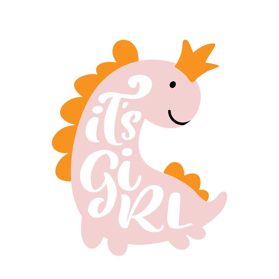 impresión linda del bebé del dinosaurio. lema de letras de dinosaurio es niña princesa. ilustración genial para camiseta de guardería, ropa para niños, invitación. simple diseño infantil escandinavo t-rex vector