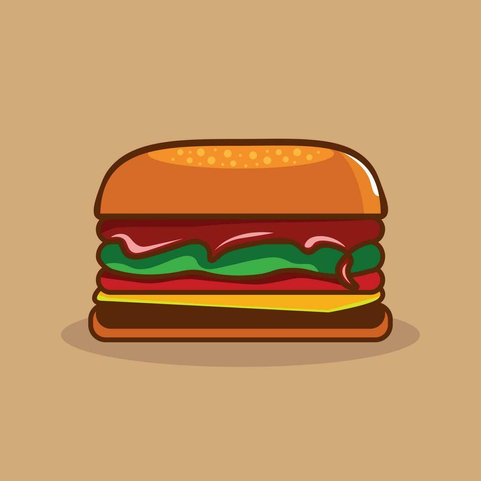 Ilustración de icono de vector de dibujos animados deliciosa hamburguesa