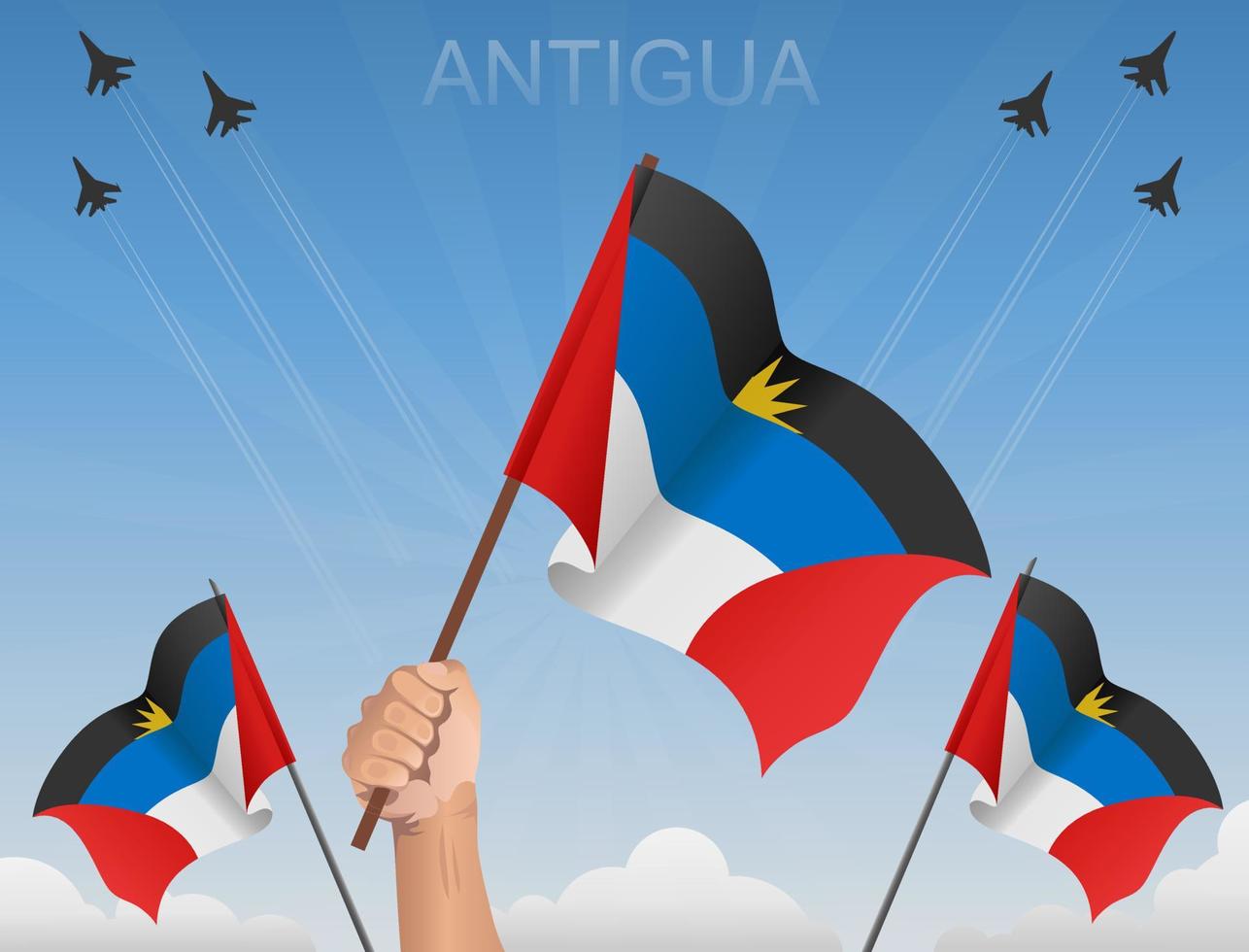 Antigua flags Flying under the blue sky vector