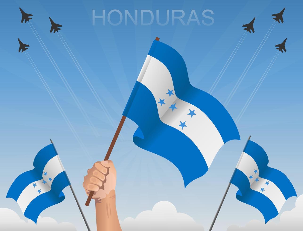 banderas de honduras ondeando bajo el cielo azul vector