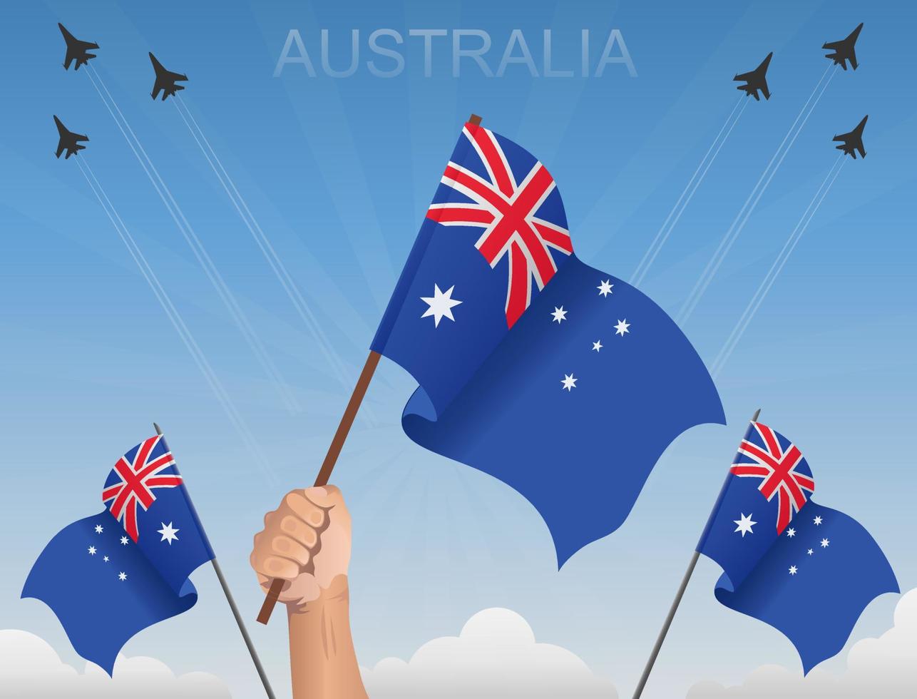 Australia flags Flying under the blue sky vector