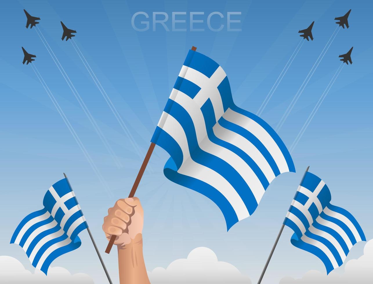 banderas de grecia ondeando bajo el cielo azul vector