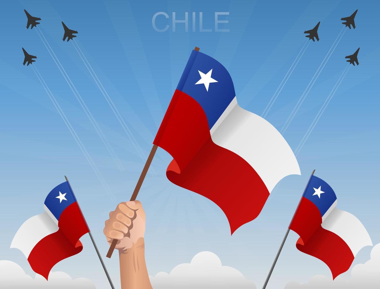 banderas de chile bajo el cielo azul vector