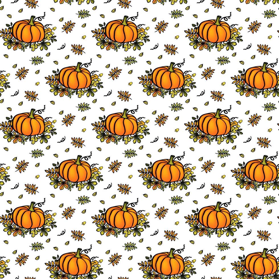 Thanksgivin seamless pattern with hot orange color,with pumpkins vector