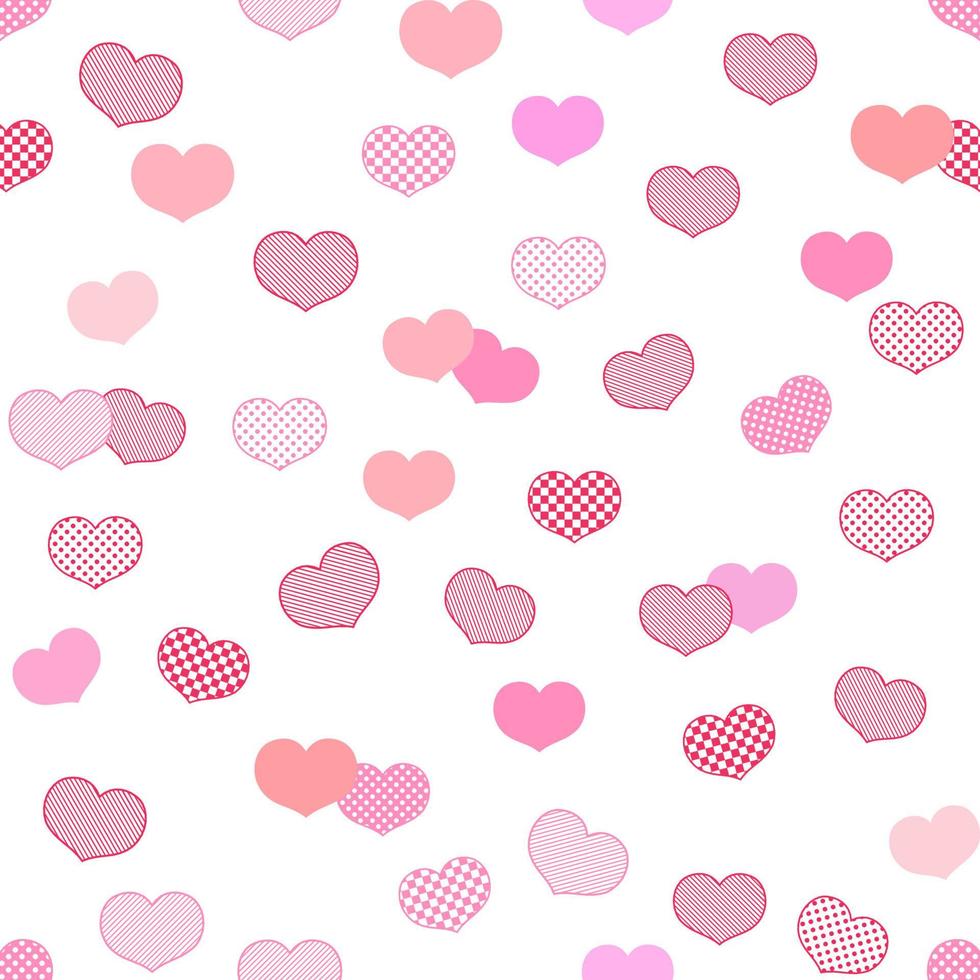 Sweet seamless pink heart pattern isolated on white background. They are  randomly directions and pattern inside. Decorating for wrapping paper, fabric, backdrop and etc. vector