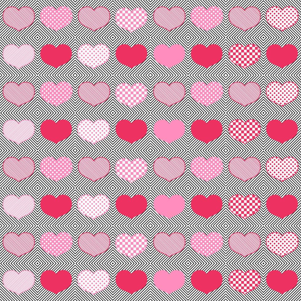 Cute seamless pattern design of hearts in blocks. Decorating for wrapping paper, wallpaper, fabric and etc. vector