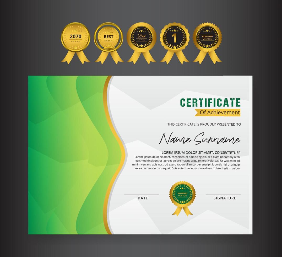 Diseño de plantilla de certificado verde de lujo para el entorno de eventos o la naturaleza vector premium