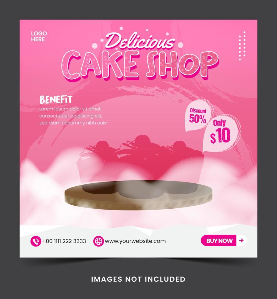 social media post cup cake bakery template with podium for social media banner post free vector