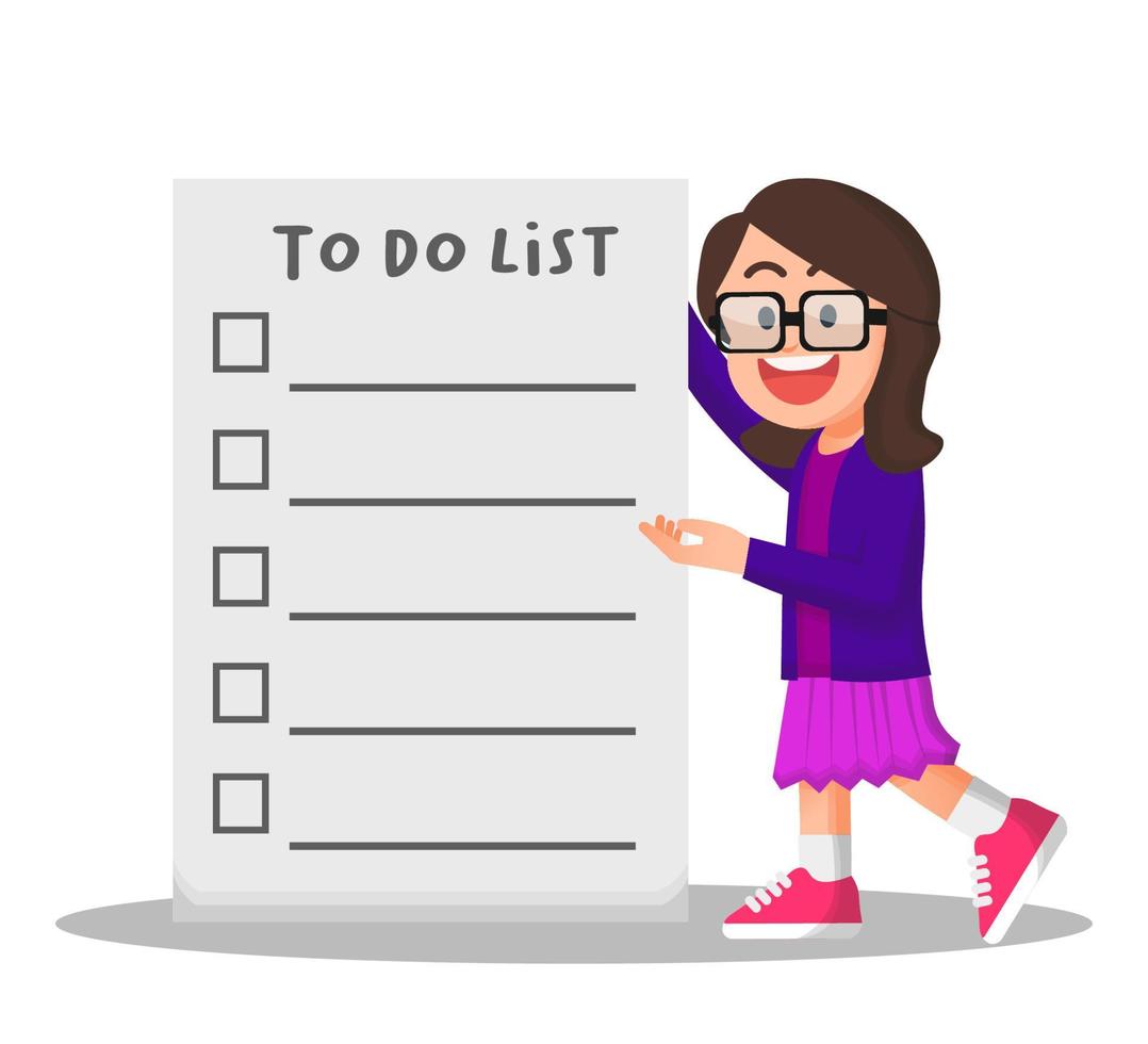 Little girl with glasses holding an empty to do list vector