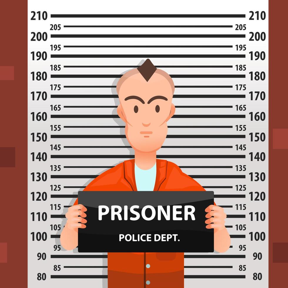 Criminal mugshot front view with height chart behind vector