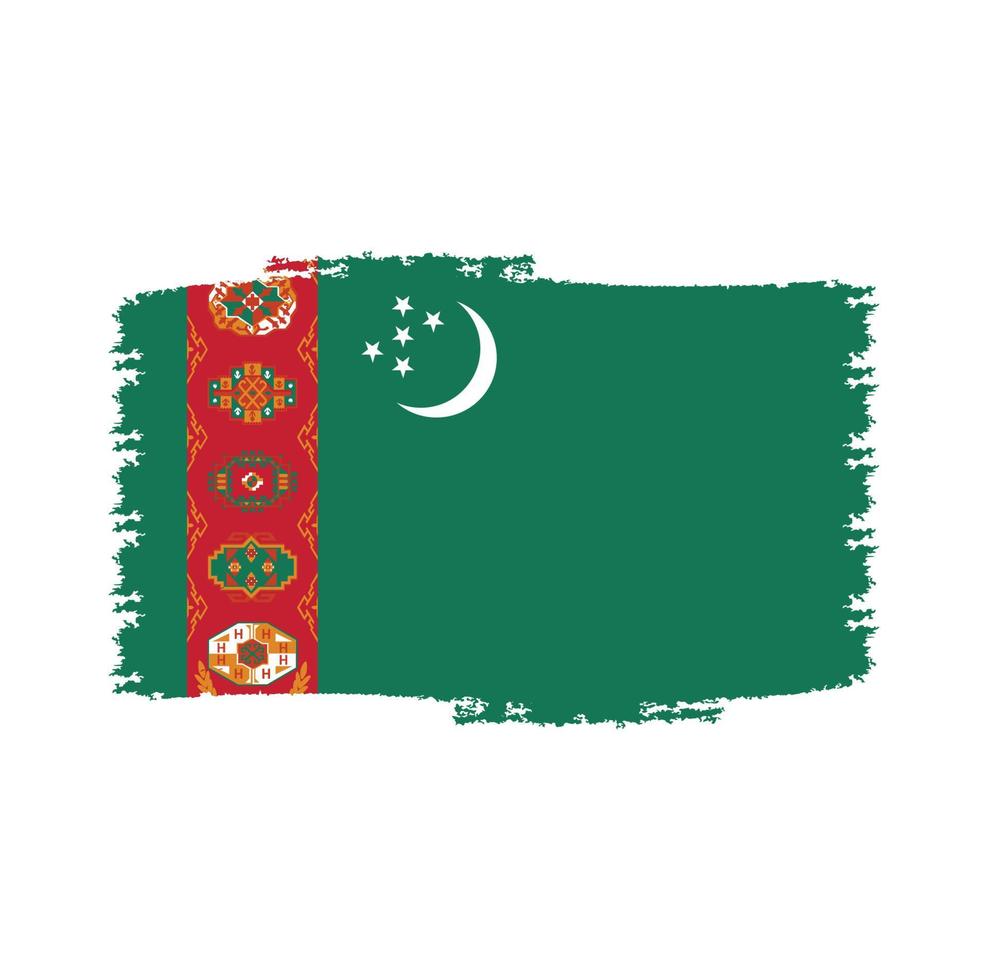 Turkmenistan Flag With Watercolor Painted Brush vector