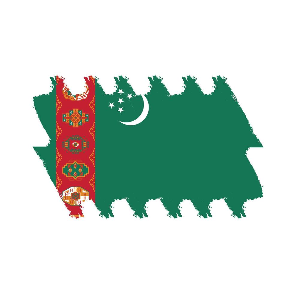 Turkmenistan Flag With Watercolor Painted Brush vector