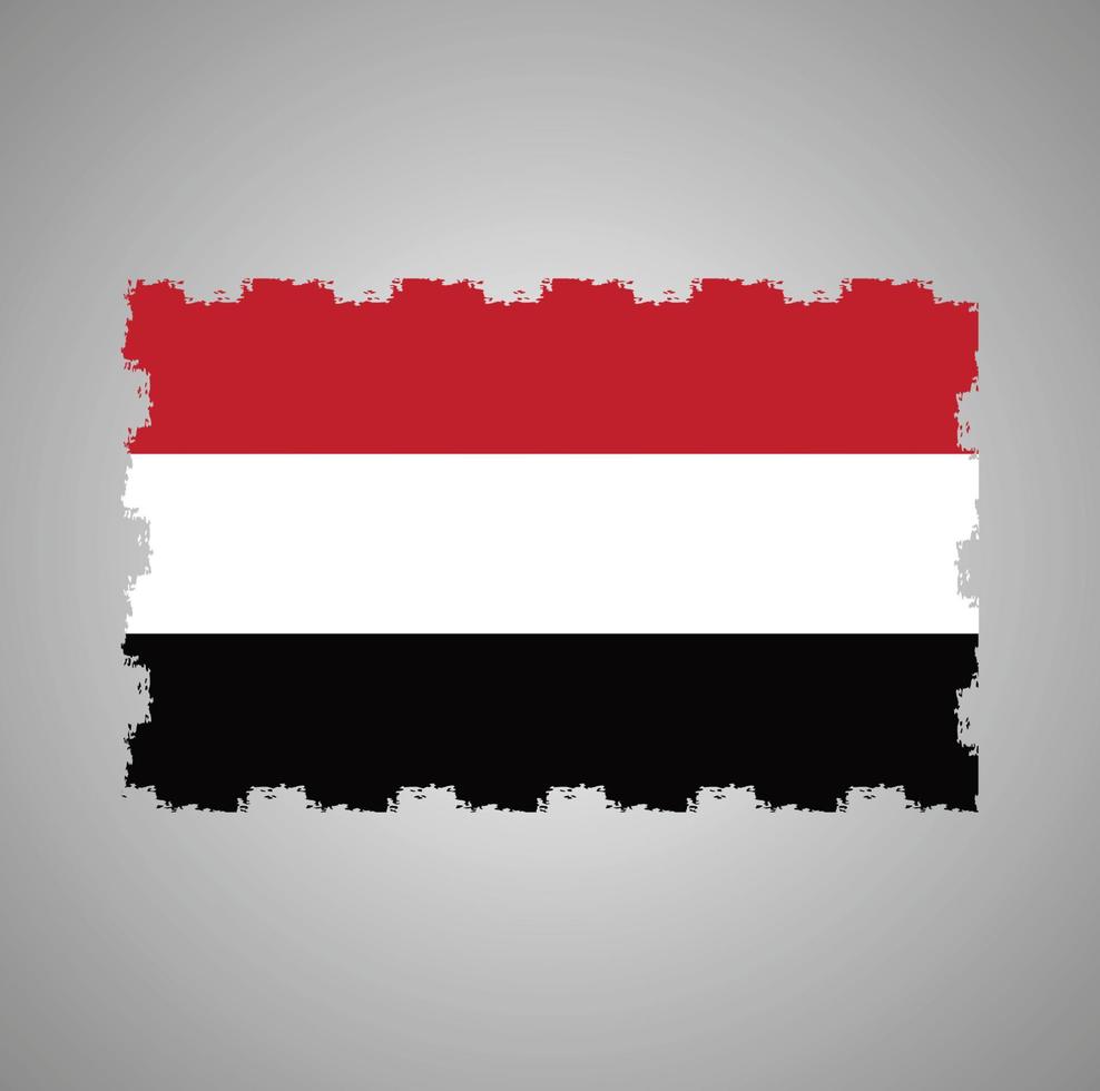 Yemen Flag With Watercolor Painted Brush vector