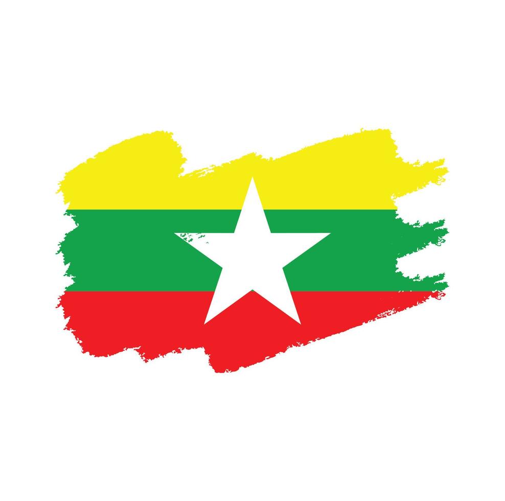 Myanmar Flag With Watercolor Painted Brush vector