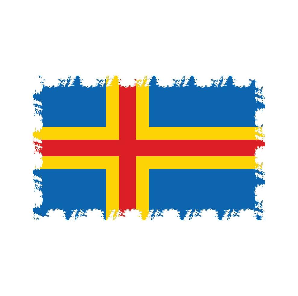 Aland Islands Flag With Watercolor Painted Brush vector