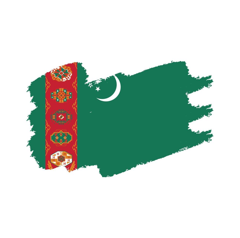 Turkmenistan Flag With Watercolor Painted Brush vector